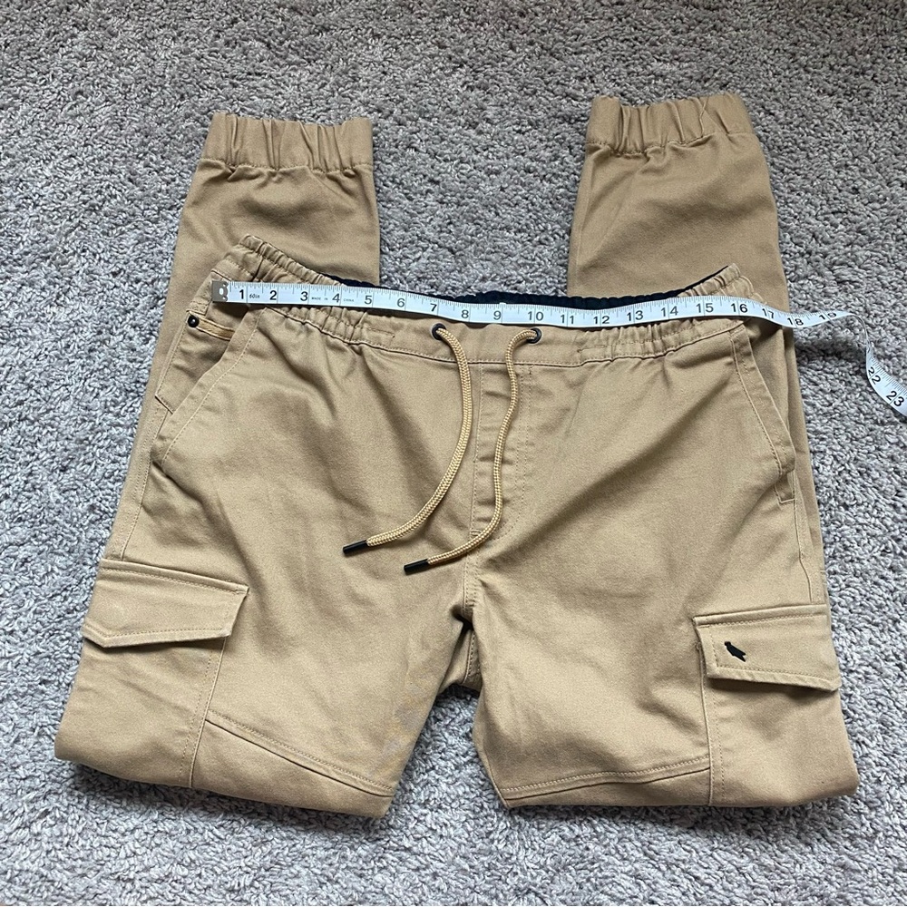 Tan Cargo Pants with Elastic Waistband and Relaxed Fit